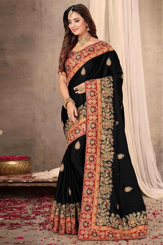 Black Satin Designer Saree NCSD11210717
