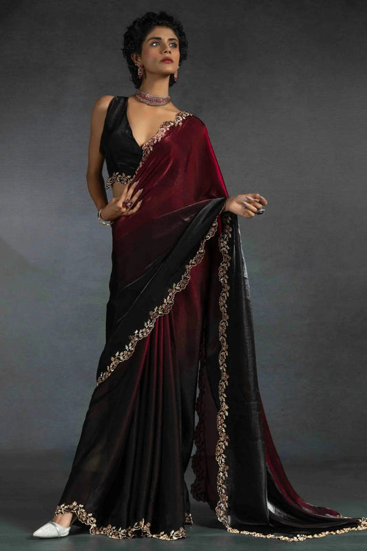 Black Satin Silk Designer Saree NCSD11210154