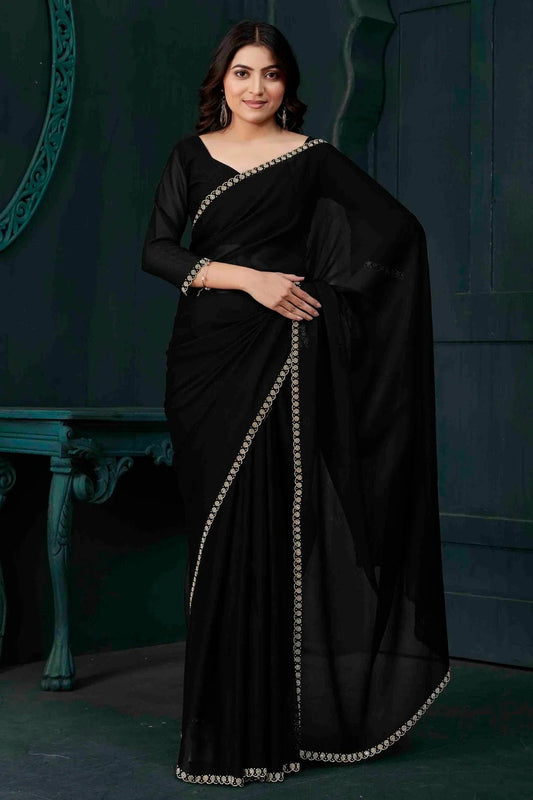 Black Satin Silk Designer Saree NCSD11210175