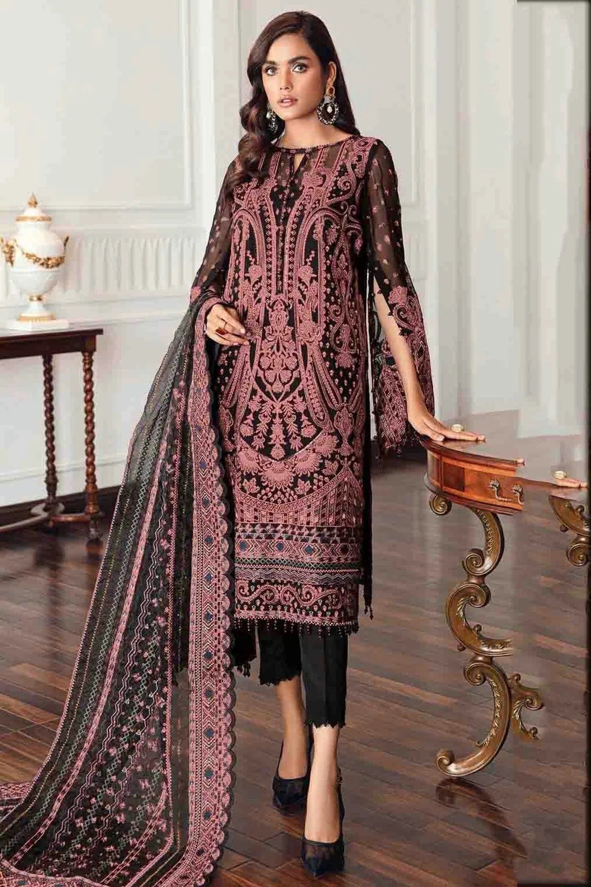 Black Semi Stitched Faux Georgette Pakistani Suit NCSM11410309