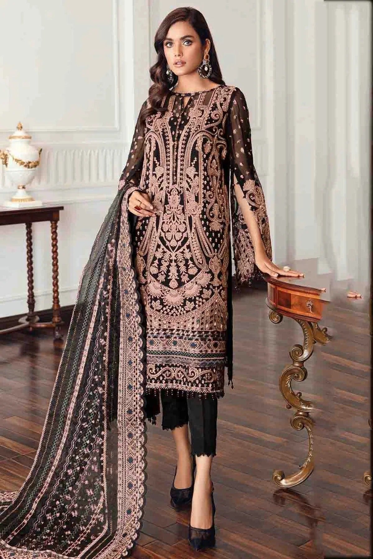 Black Semi Stitched Faux Georgette Pakistani Suit NCSM11410310