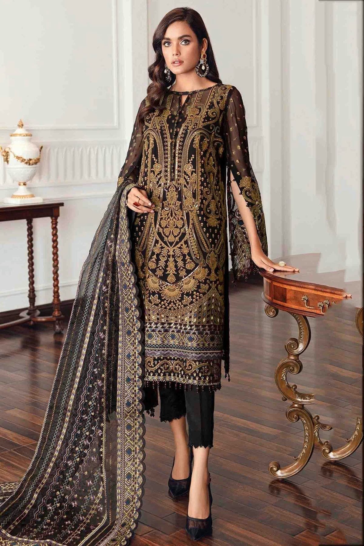 Black Semi Stitched Faux Georgette Pakistani Suit NCSM11410314
