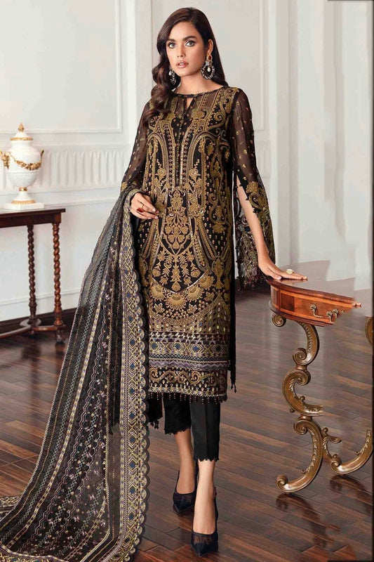 Black Semi Stitched Faux Georgette Pakistani Suit NCSM11410314