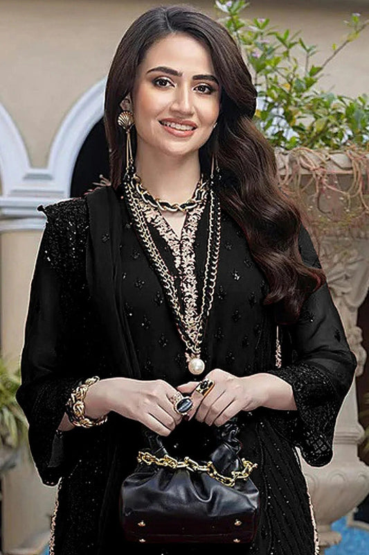 Black Semi Stitched Faux Georgette Pakistani Suit NCSM11410463