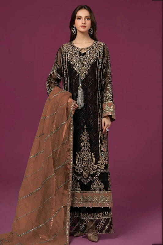 Black Semi Stitched Faux Georgette Pakistani Suit NCSM11410479