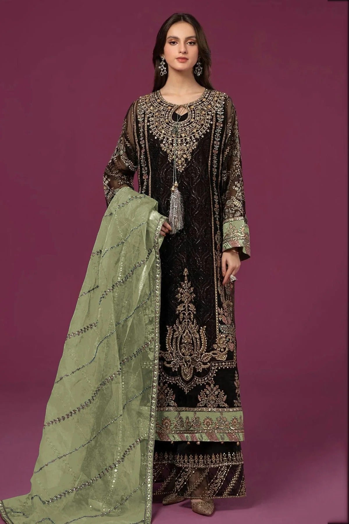 Black Semi Stitched Faux Georgette Pakistani Suit NCSM11410480