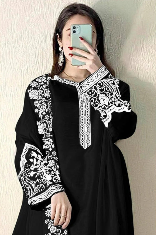 Black Semi Stitched Faux Georgette Pakistani Suit NCSM11410481