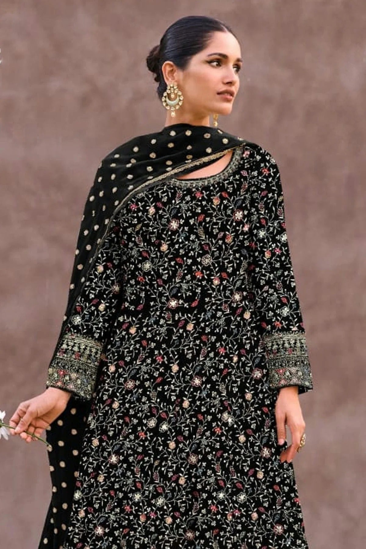 Black Semi Stitched Georgette Anarkali Suit NCSM11410485