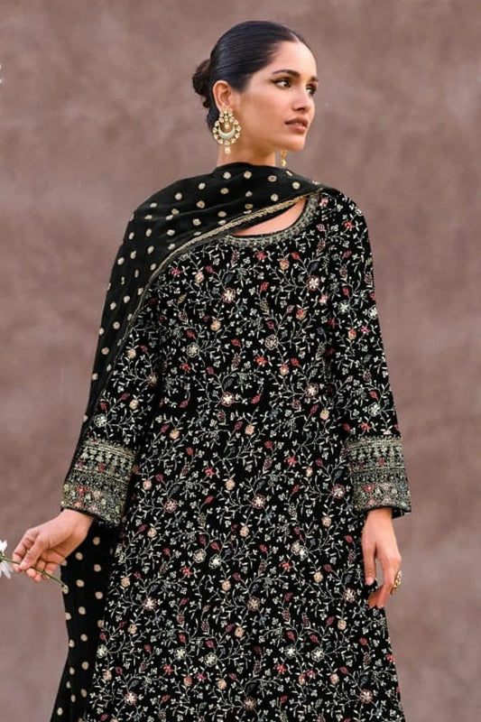 Black Semi Stitched Georgette Anarkali Suit NCSM11410485