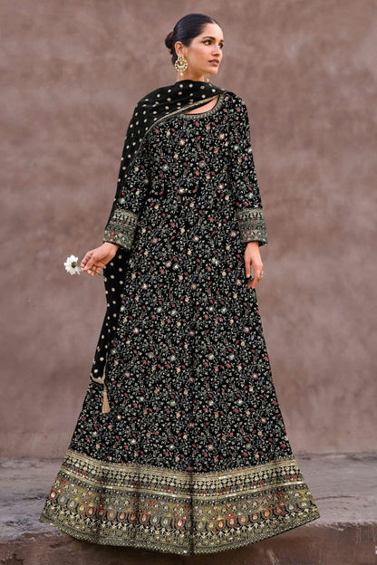 Black Semi Stitched Georgette Anarkali Suit NCSM11410485