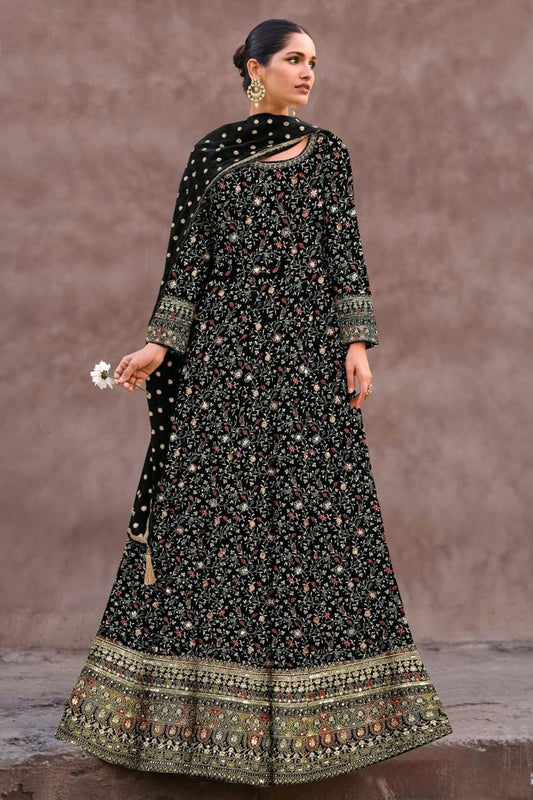 Black Semi Stitched Georgette Anarkali Suit NCSM11410485