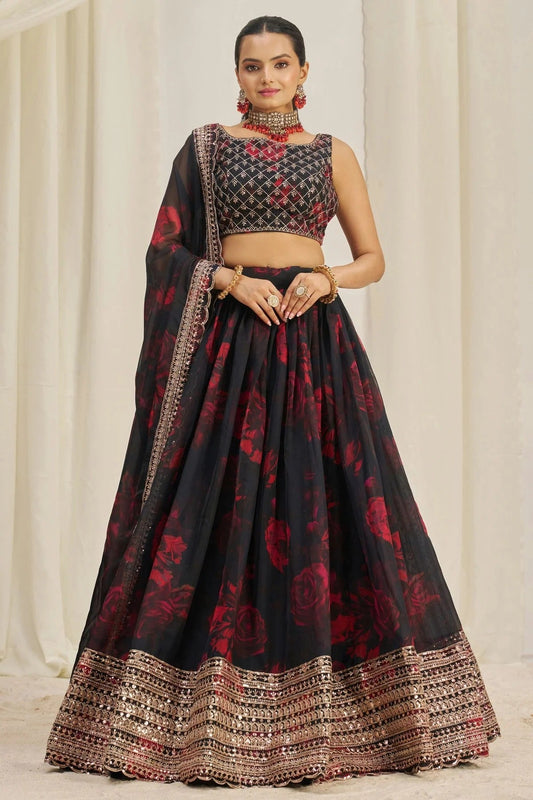 Black Semi Stitched Organza Lehenga Choli NCLC10810182
