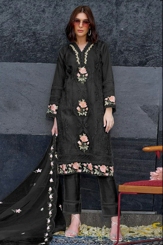Black Semi Stitched Organza Pakistani Suit NCSM11410527