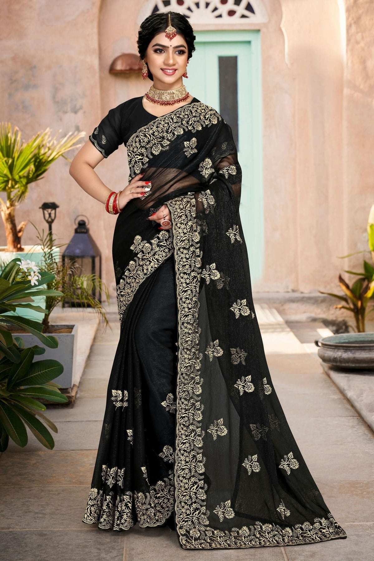 Black Silk Designer Saree NCLC11210466