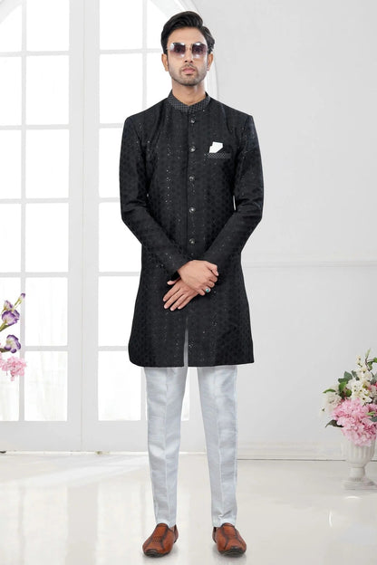 Black Silk Dupion Sherwani NCSH10410180