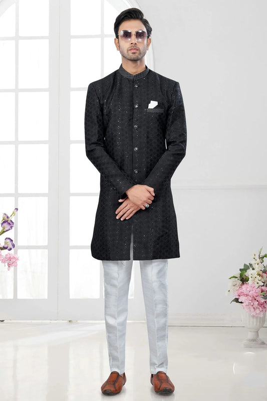 Black Silk Dupion Sherwani NCSH10410180