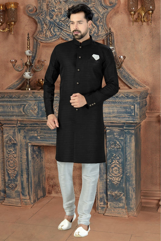 Black Silk Party Wear Sherwani NCSH10410345