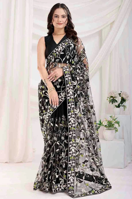 Black Soft Net Designer Saree NCSD11110958
