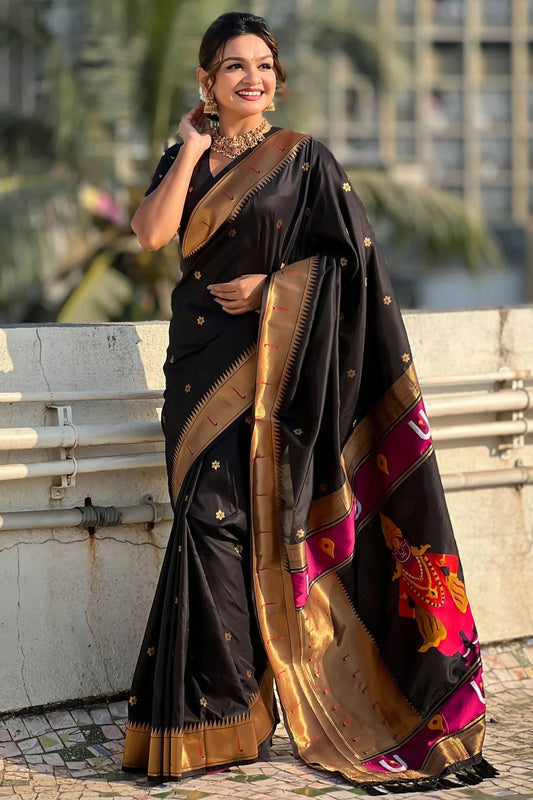 Black Soft Silk Paithani Saree NCSD11111463