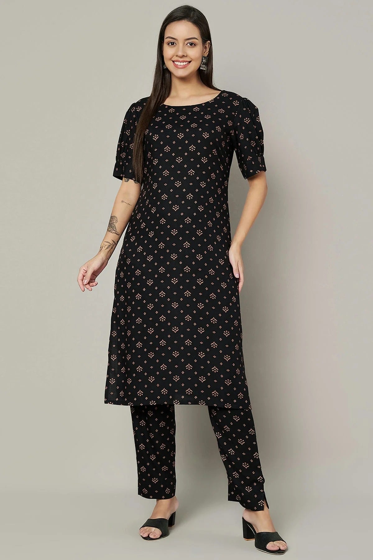 Black Stitched Viscose Rayon Top and Bottom  NCTP11111325