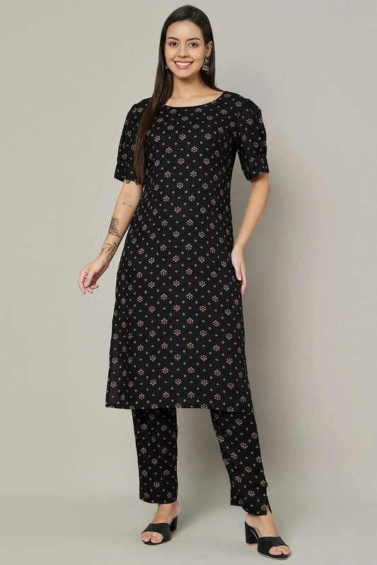 Black Stitched Viscose Rayon Top and Bottom  NCTP11111325