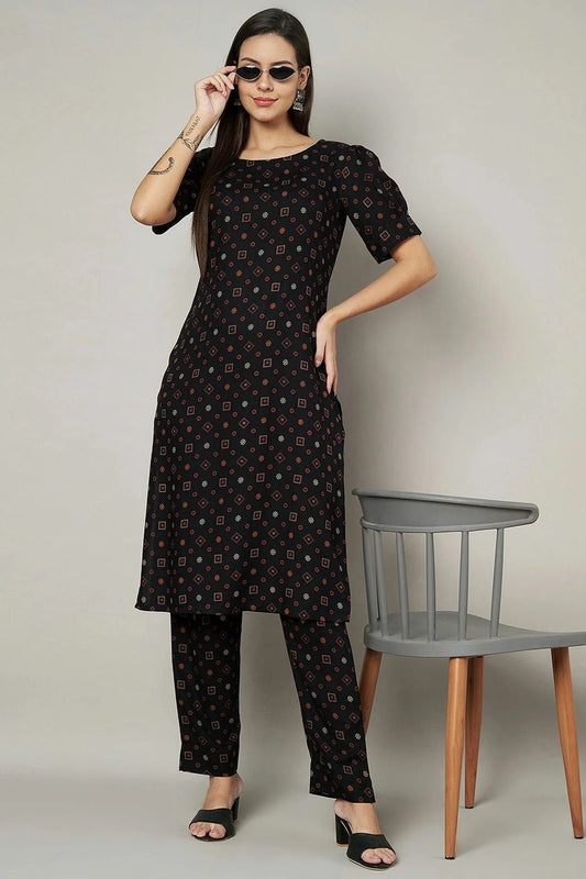 Black Stitched Viscose Rayon Top and Bottom  NCTP11111326