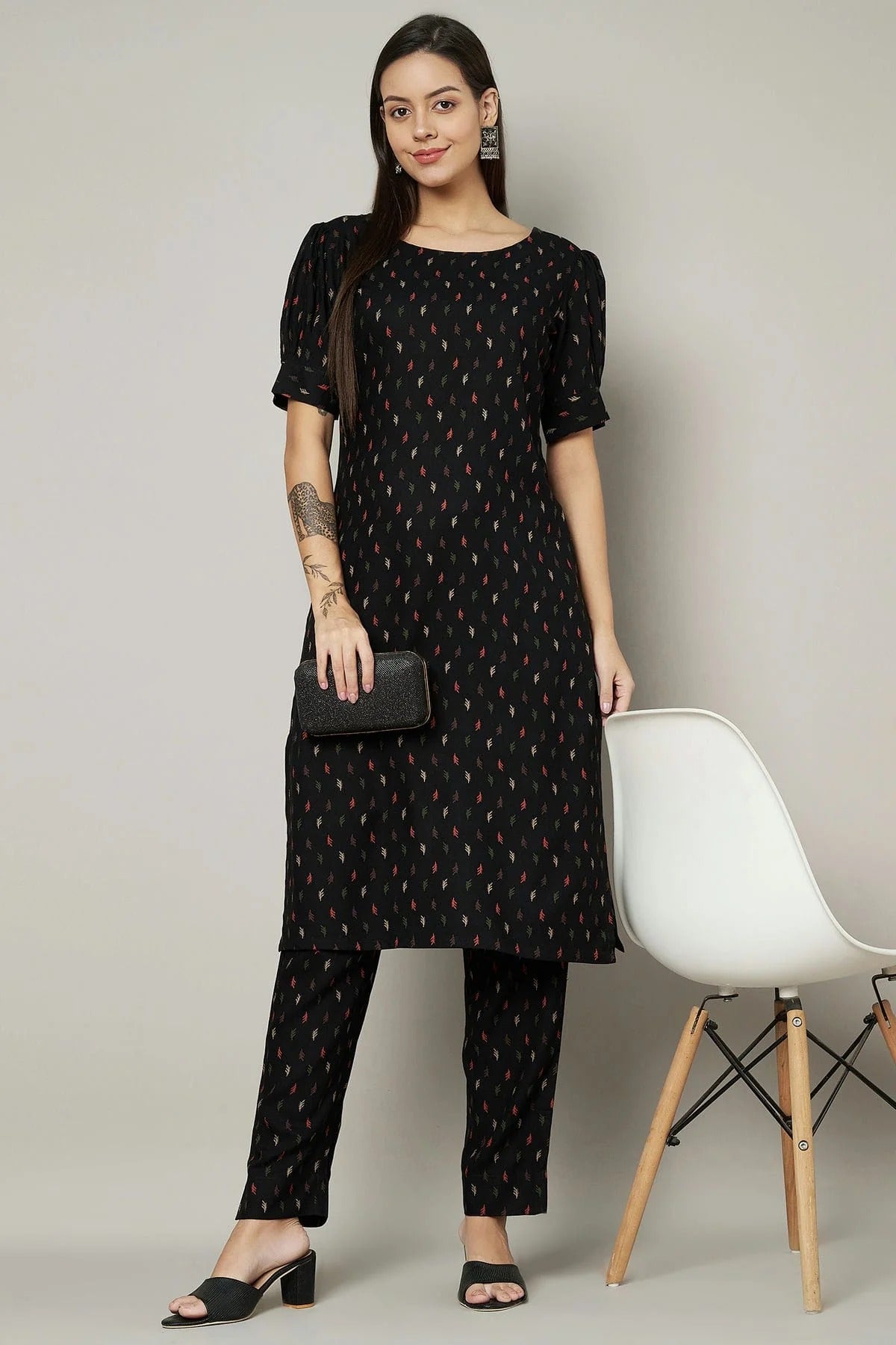 Black Stitched Viscose Rayon Top and Bottom  NCTP11111328