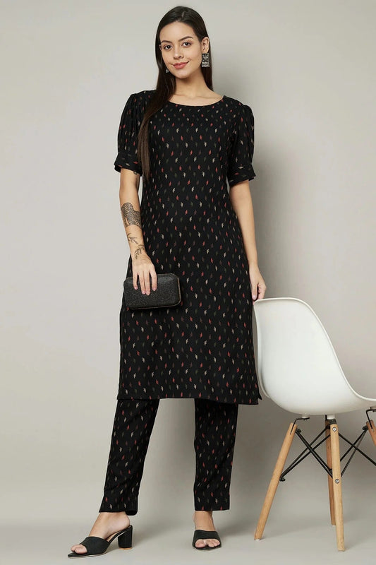 Black Stitched Viscose Rayon Top and Bottom  NCTP11111328