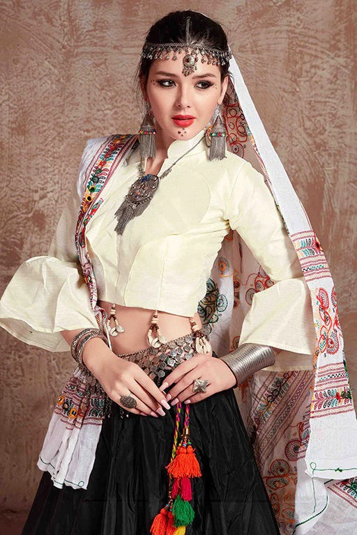 Black Taffeta Silk Navratri Lehenga Choli NCLC12410115