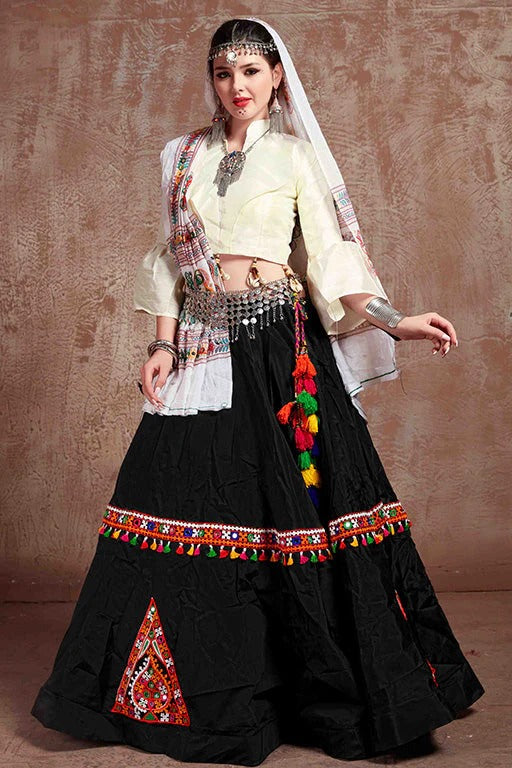 Black Taffeta Silk Navratri Lehenga Choli NCLC12410115