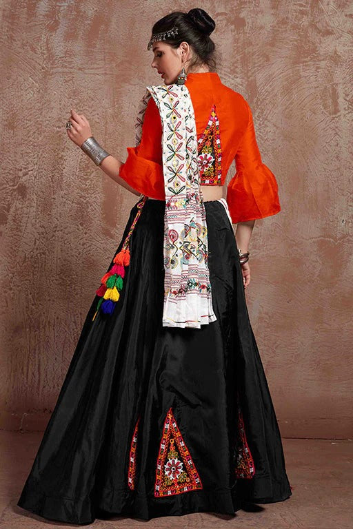 Black Taffeta Silk Navratri Lehenga Choli NCLC12410118