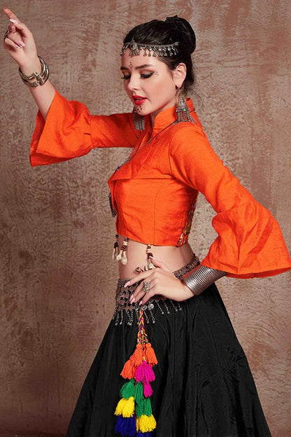 Black Taffeta Silk Navratri Lehenga Choli NCLC12410118