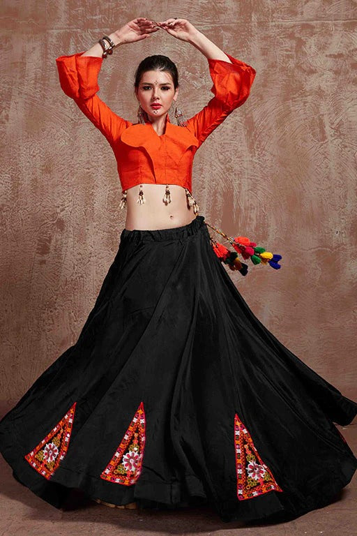 Black Taffeta Silk Navratri Lehenga Choli NCLC12410118