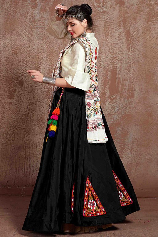 Black Taffeta Silk Navratri Lehenga Choli NCLC12410120