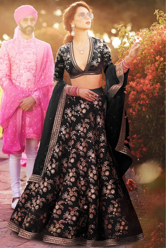 Black Thai Silk Lehenga Choli NCLC10110293