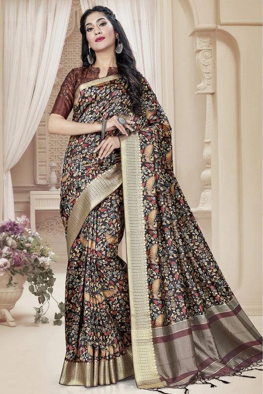 Black Tussar Silk Printed Saree NCSD11210715