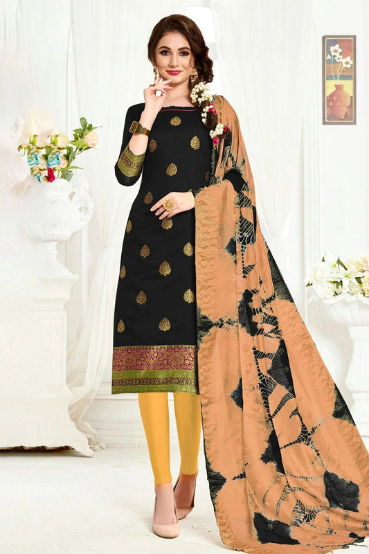 Black Unstitched Banarasi Silk Straight Suit NCUS11610276