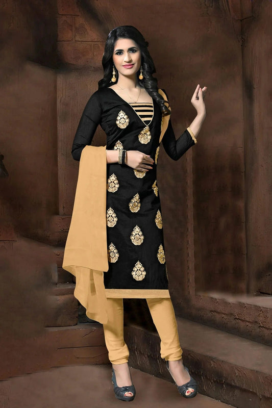 Black Unstitched Modal Cotton Churidar Suit NCUS11610203
