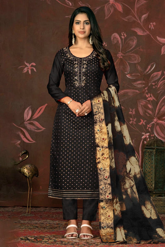 Black Unstitched Modal Cotton Jacquard Pant Style Suit NCUS11610155