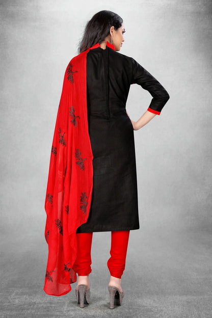 Black Unstitched Slub Cotton Churidar Suit NCUS11610442