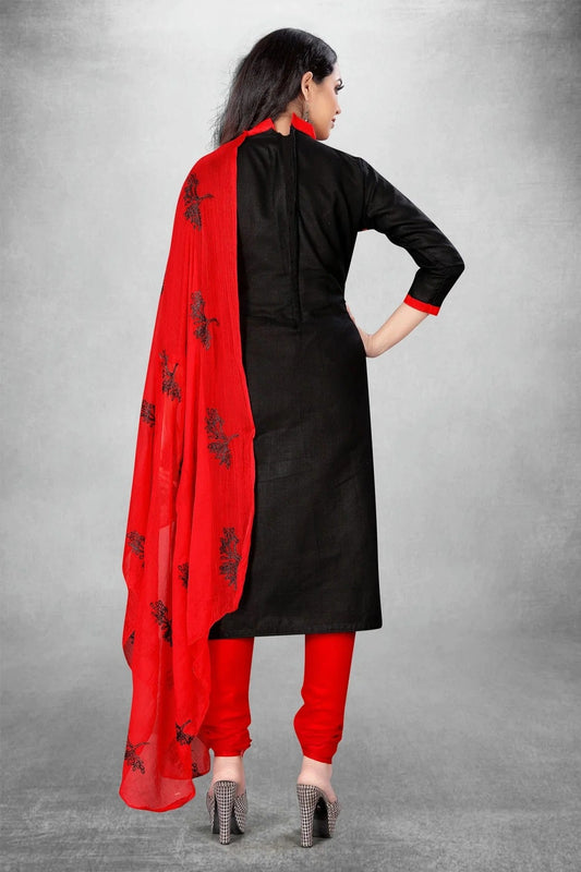 Black Unstitched Slub Cotton Churidar Suit NCUS11610442