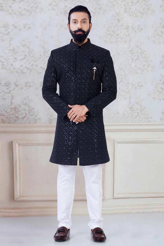 Black Velvet Indo Western Sherwani NCSH11310200