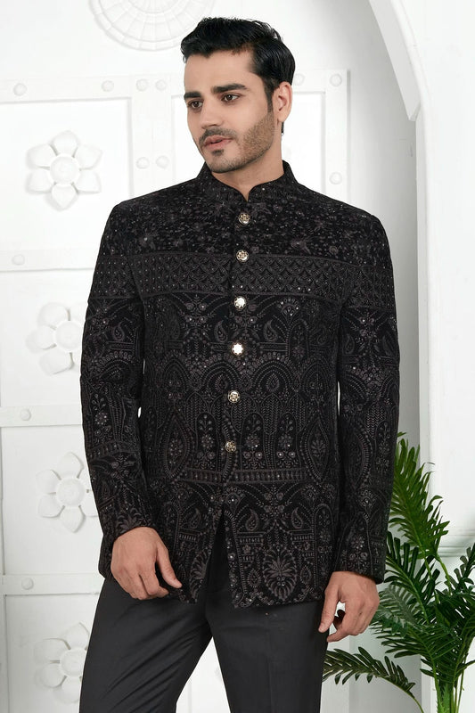 Black Velvet Jodhpuri Jacket  NCJP12310260