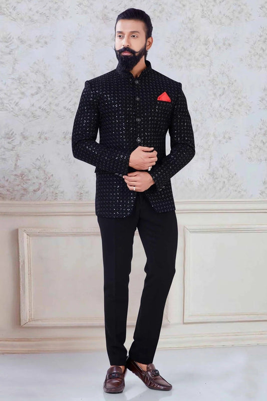 Black Velvet Jodhpuri Suit NCSH11310198