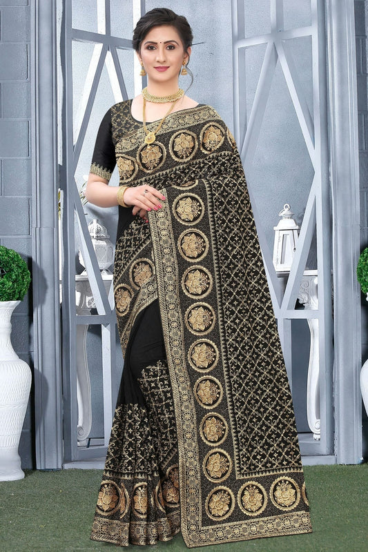 Black Vichitra Bloming Silk Designer Saree NCSD10910219