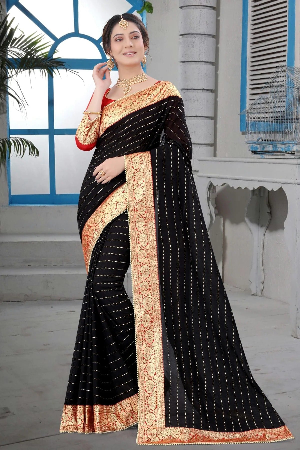 Black Vichitra Silk Designer Saree NCLC11210379