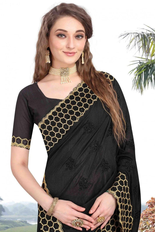Black Vichitra Silk Designer Saree NCSD11210693