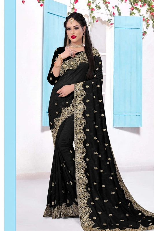 Black Vichitra Silk Embroidery Saree NCSD10910548