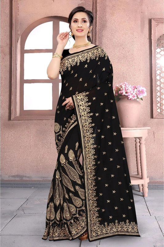 Black Vichitra Silk Embroidery Saree NCSD11210559