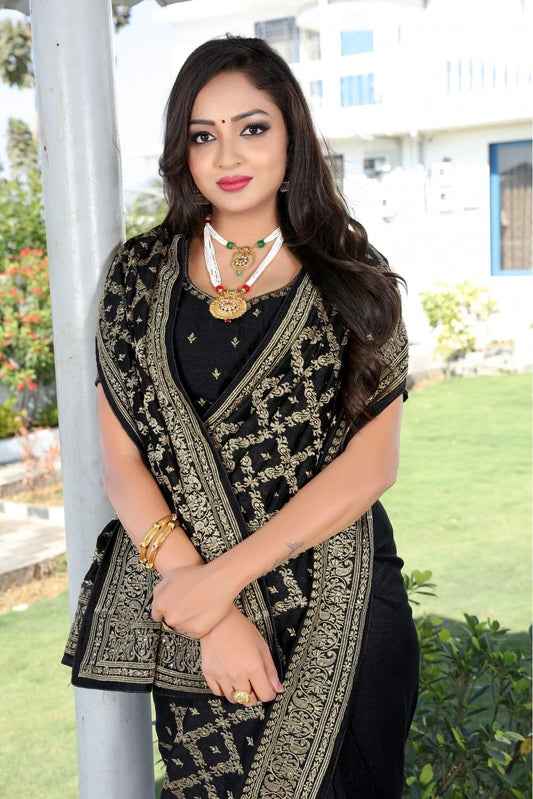 Black Vichitra Silk Embroidery Saree NCSD11210843